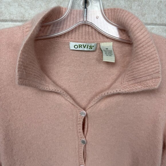 Orvis Cardigan Sweater 100% Cashmere M Pink Button-Up 3/4 Sleeves Soft & Cozy - Picture 3 of 12